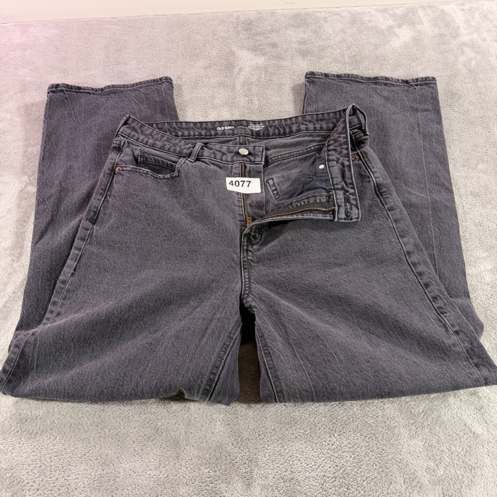 Old Navy Jeans Women 14 Black Sky-Hi Wide Leg Extra High Rise Denim 4077